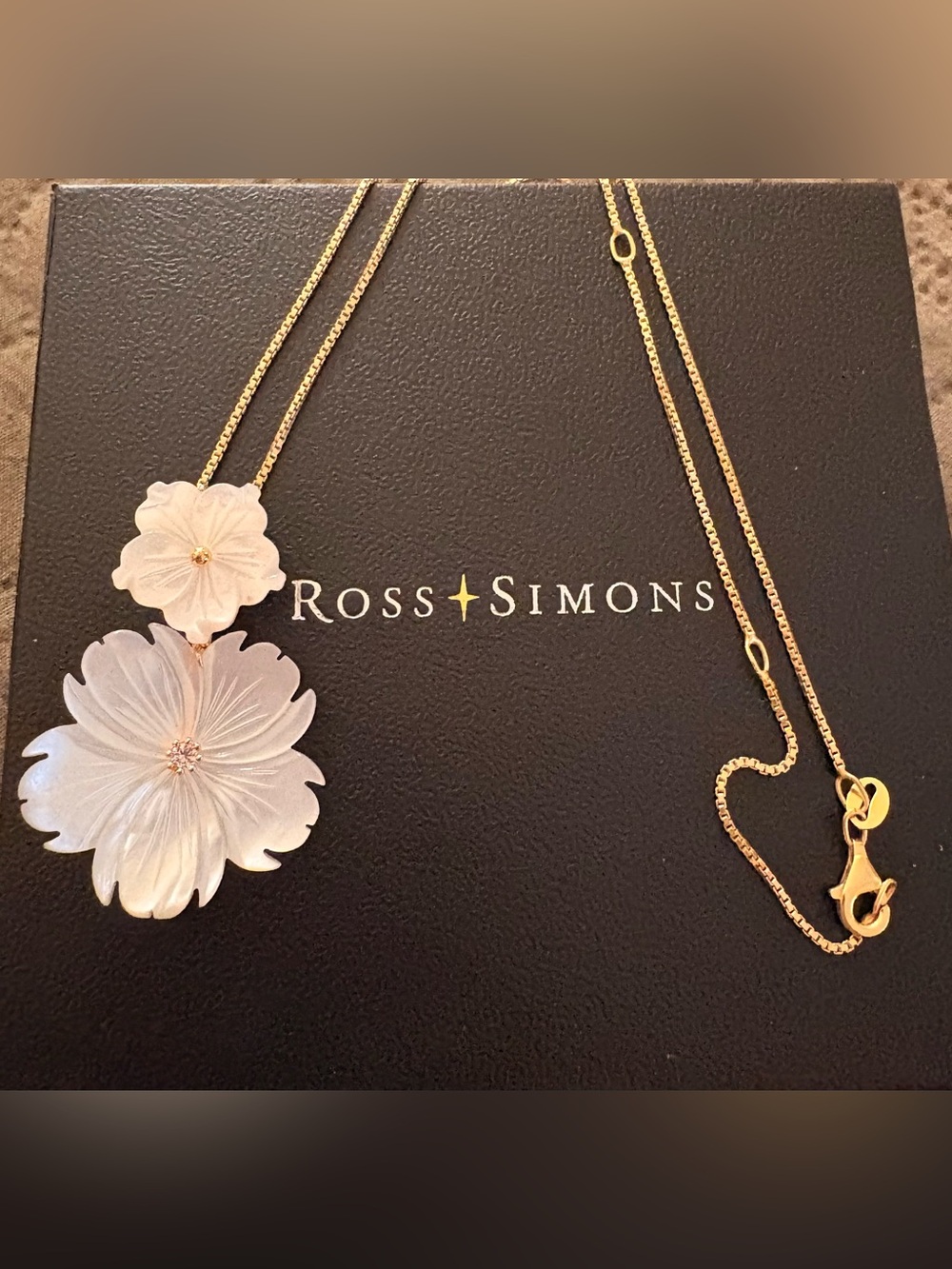 Ross Simon Mother -of-Pearl and .10 Carat White Topaz Flower Pendant Necklace